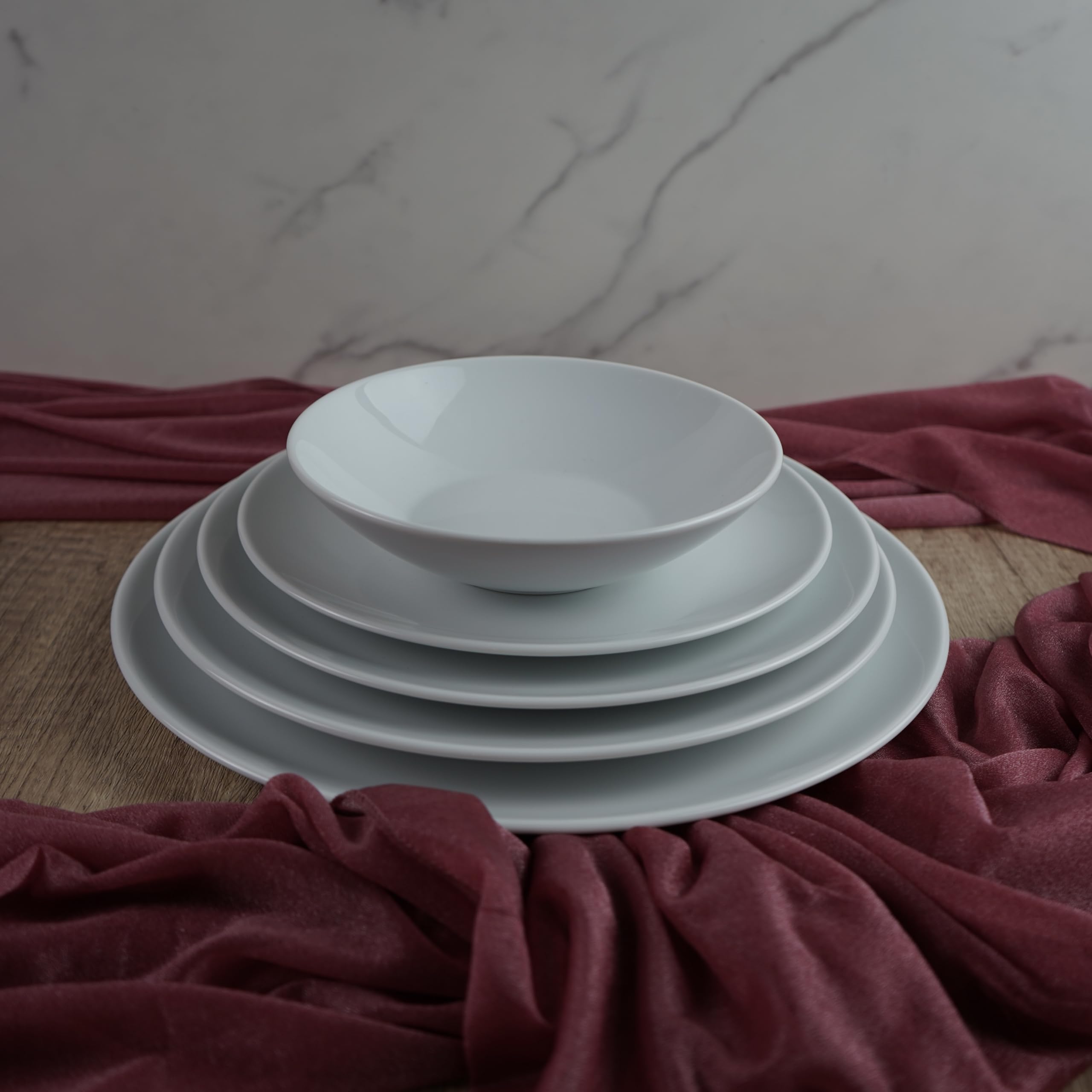 summa Pack de 6 platos llanos coupe blancos - 28cm - Colección Alba - Platos de Porcelana de altas prestaciones - Diseño elegante - Uso en casa y restaurantes