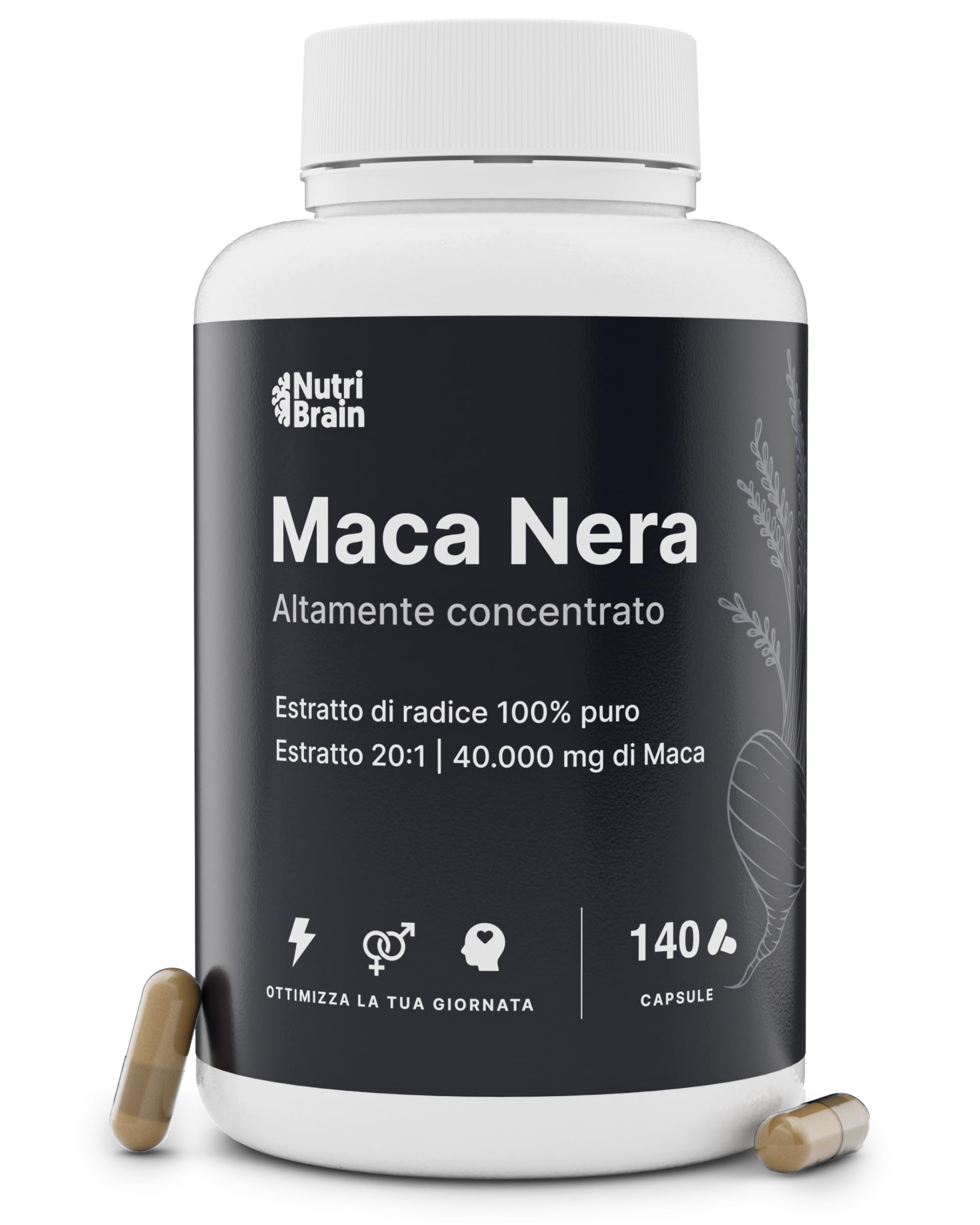 Maca Nera Peruviana ad Alto Dosaggio | 40.000mg - Estratto 20:1 | 5 Mesi | Energia e Vitalità | Uomo e Donna | Prestazioni, Resistenza ed Equilibrio | 140 Capsule Vegane Altamente Concentrate