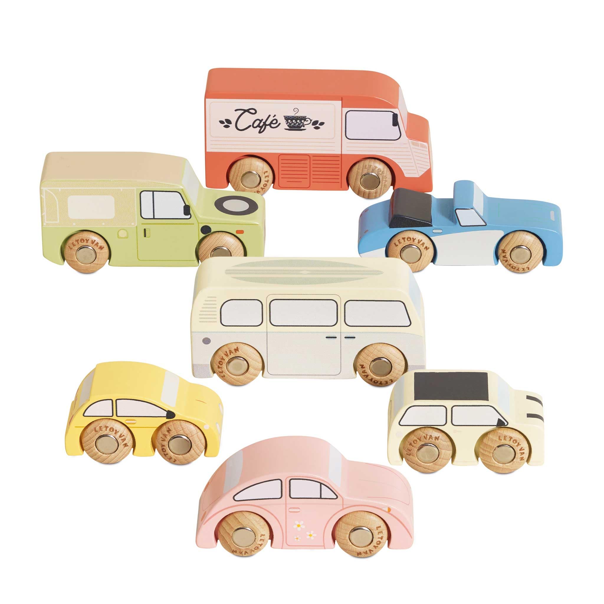 Le Toy Van - Wooden Vintage Toy Cars | 7 Piece Childs Car Play set - Suitable for Ages 3+ years