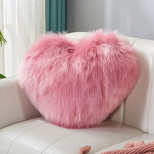 Miniatura 3 de Walbest Almohadas de corazón mullidas y peludas de piel sintética con forma de corazón, almohada decorativa de felpa lumbar para sofá, cama,