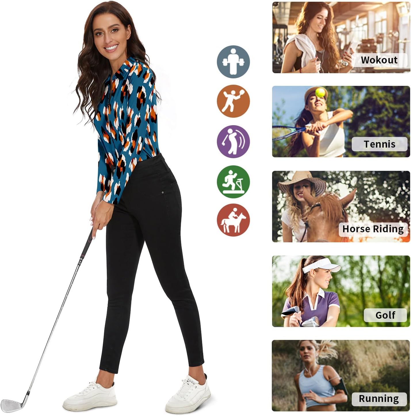 Soneven Womens Long Sleeve Golf Polo Shirt Button Down Shirt V Neck Collared Shirts Work Blouses - Image 5