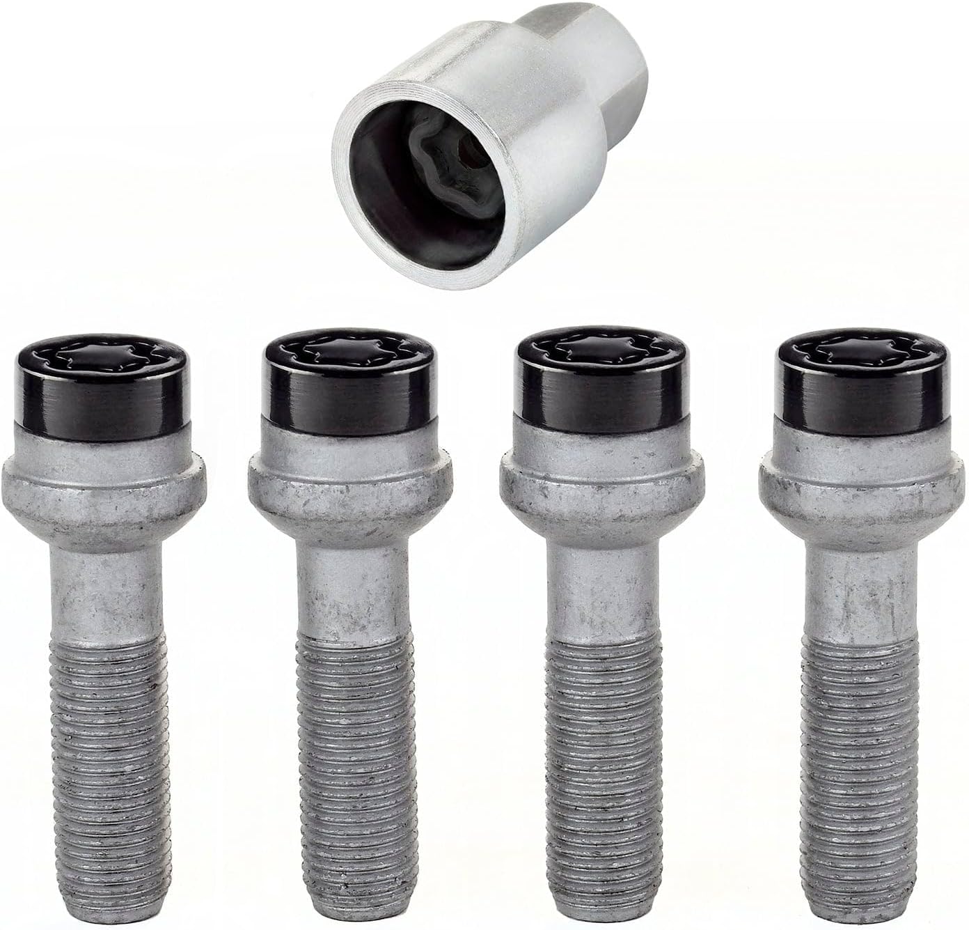 McGard 28317 Black Bolt Style Radius Seat Lock Set (M14 x 1.5 Thread Size) - Set of 4 Locks and 1 Key