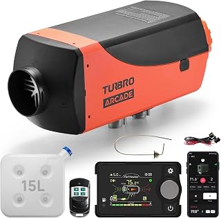 TURBRO 8kW Diesel Heater, DC 12V/24V Parking Heater with 4 Gal Large Fuel Tank, Smart LCD, Remote and Bluetooth APP Controlled, Programmable Timer, For RVs, Campers, Trucks, Trailers and Boats, S8BP