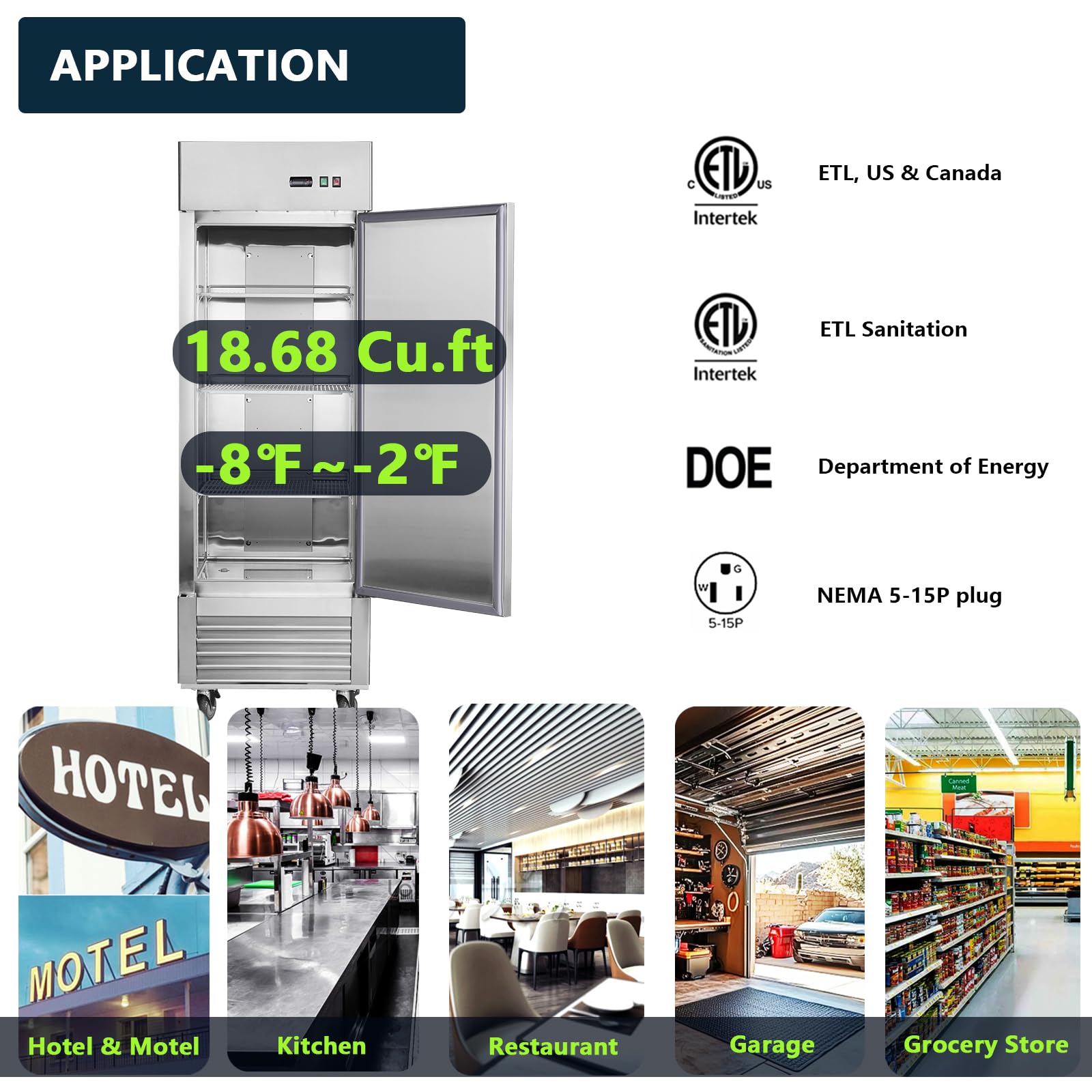 27"W Commercial Reach-In Freezer, 1 Solid Door Stainless Steel Upright Freezer, 18.68 Cu.Ft Fan Cooling Freezer For Restaurants on Fridge.com - View 4