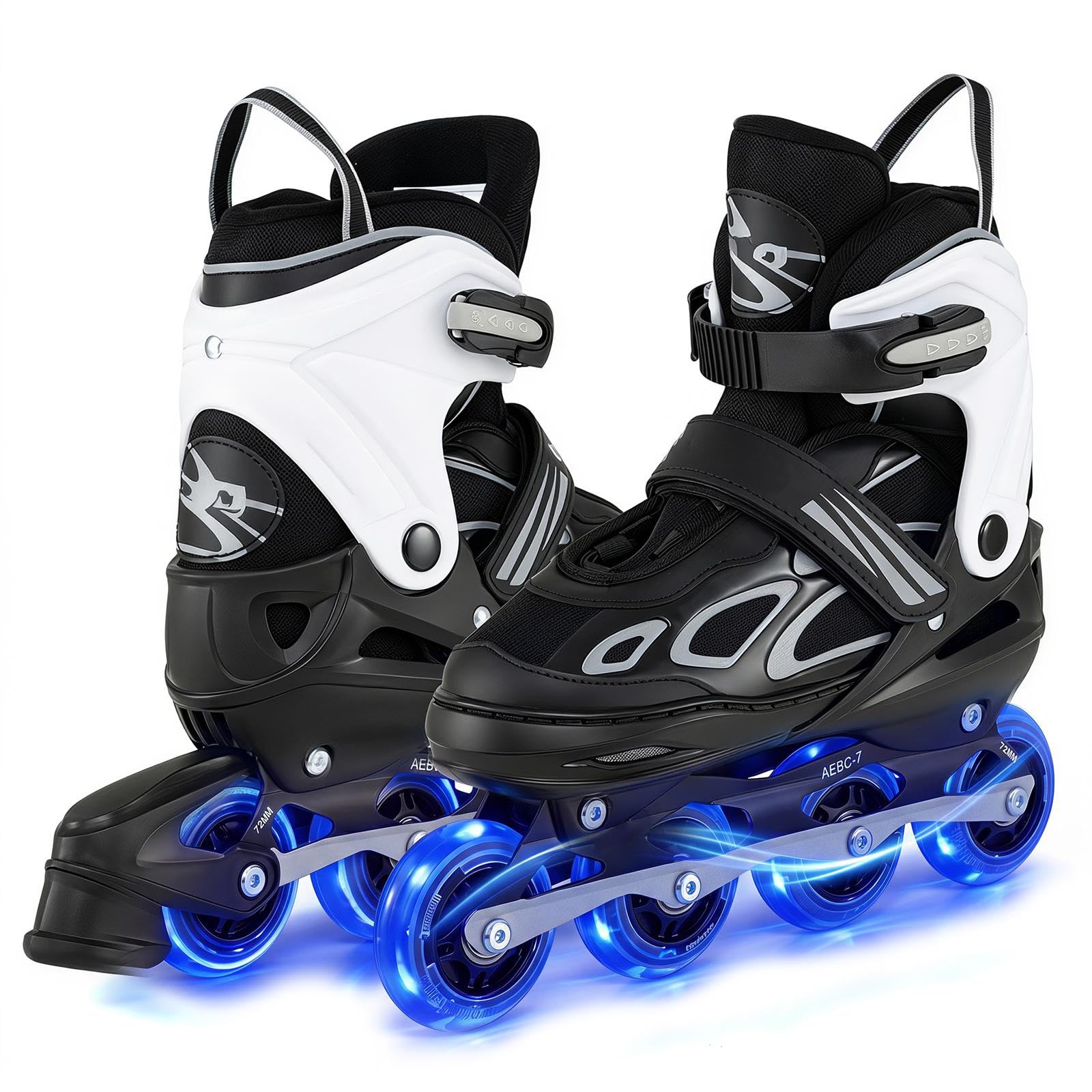 HOMASIS Roller en Ligne, Patins à roulettes avec Roues LED Illuminées, Patins à Glace Réglables avec Protection Antichoc, pour Enfant de 5-14 Ans