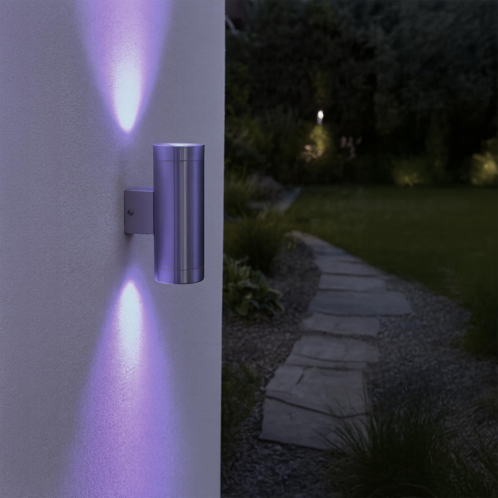 SSC-LUXon TIRA Wandlampe Edelstahl für Außen IP54 inkl. 2x Smart WiFi RGB GU10 LEDs (steuerung per App & Sprache) - Außen Wandleuchte Up Down