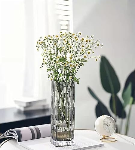 Miniatura 4 de Jarrón cuadrado moderno minimalista de cristal, florero de cristal, jarrón seco (gris)