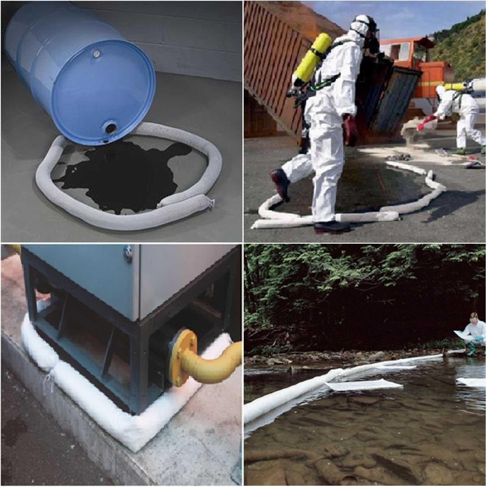 Barreras de contención de derrames de petróleo, Barrera Blanca Premium para petróleo - 5 Metros (16,4 pies) de Polipropileno Absorbente para derrames de diésel y Combustible, Conte