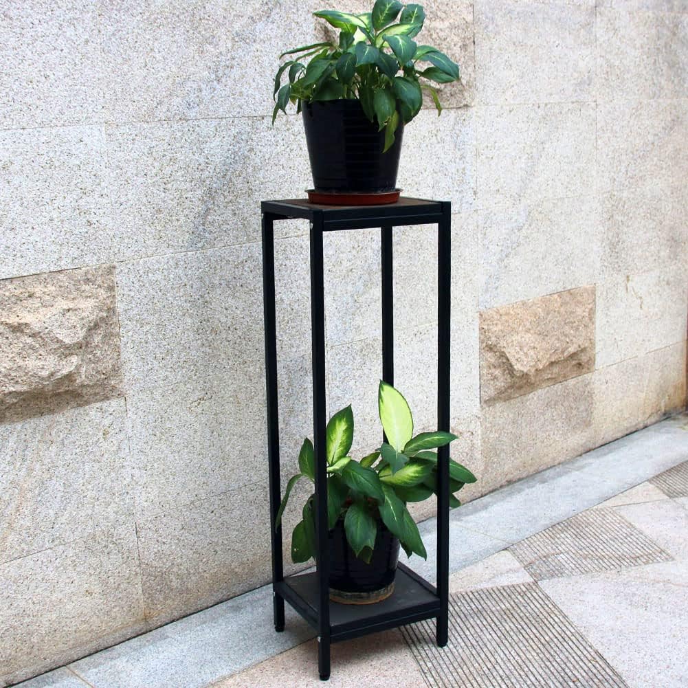 Black 4-Tier Steel Flower Display Stand with Plastic Buckets