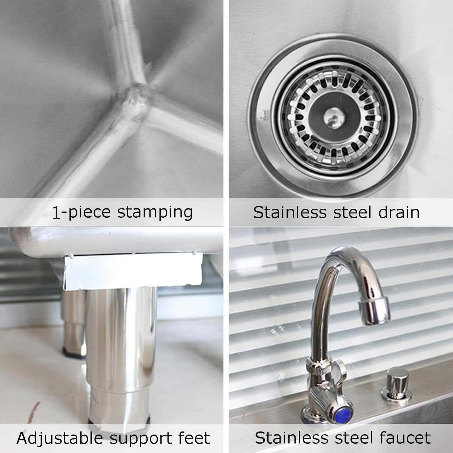 Fregadero para Fregona Independiente con Grifo, Fregadero para Fregona De Acero Inoxidable 304 con Botón De Drenaje Y Ranura de 30 cm de Profundidad para Restaurantes