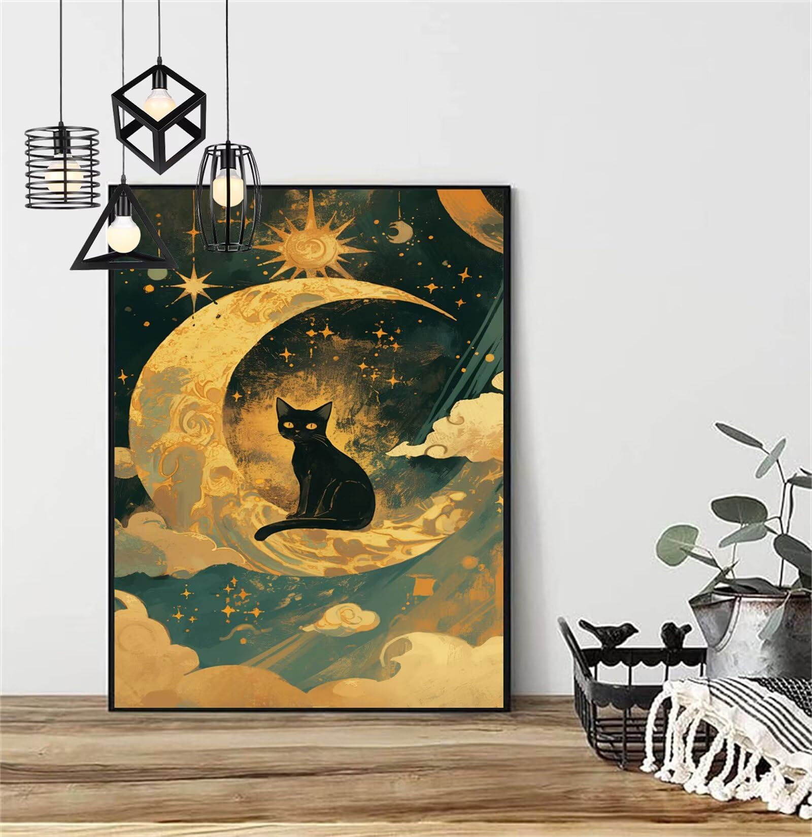 Diamentowe malowanie Kot Diament Malarstwo Dzieci 60 x 90 cm 2025 Diamentowe Malarstwo Księżyc, DIY 5D Diamentowe Rysunki Ścieg Krzyżowy Rzemiosło Dorosły, Obraz Diamentowy Wystrój Domu Prezenty