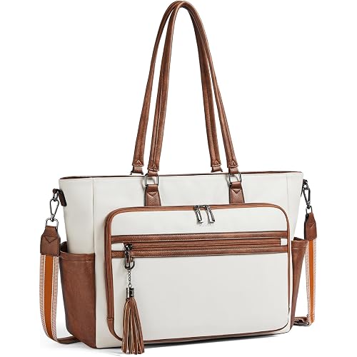 Shrrie 15.6 Inch Laptop Tote Bag for Women Large Leather Shoulder Bag Handbags Purses with Detachable Shoulder Strap