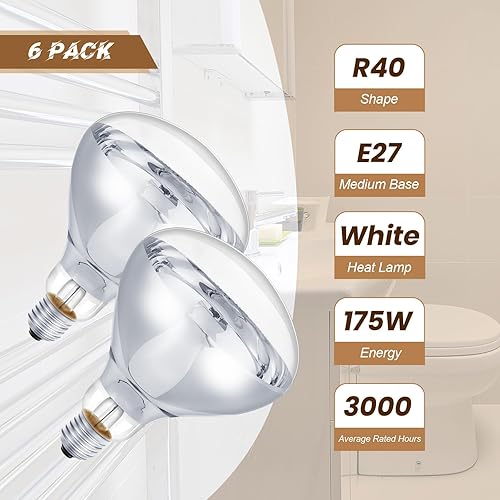 Miniatura 9 de 6 bombillas infrarrojas transparentes de 110 V, base mediana E26, lámpara de calor, bombillas de luz de calor para baño, pollos, criadores, mascotas
