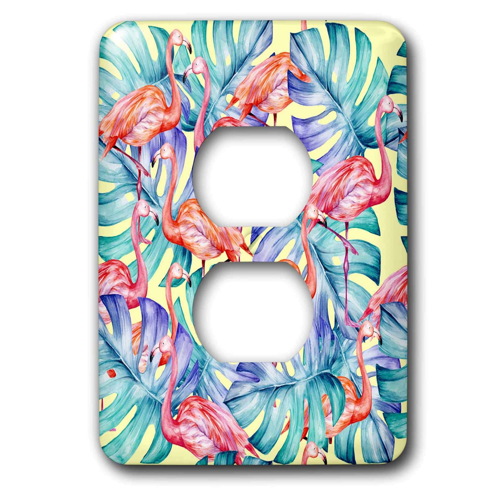 Flamants roses tropicaux 3dRose jaune plaque double prise murale
