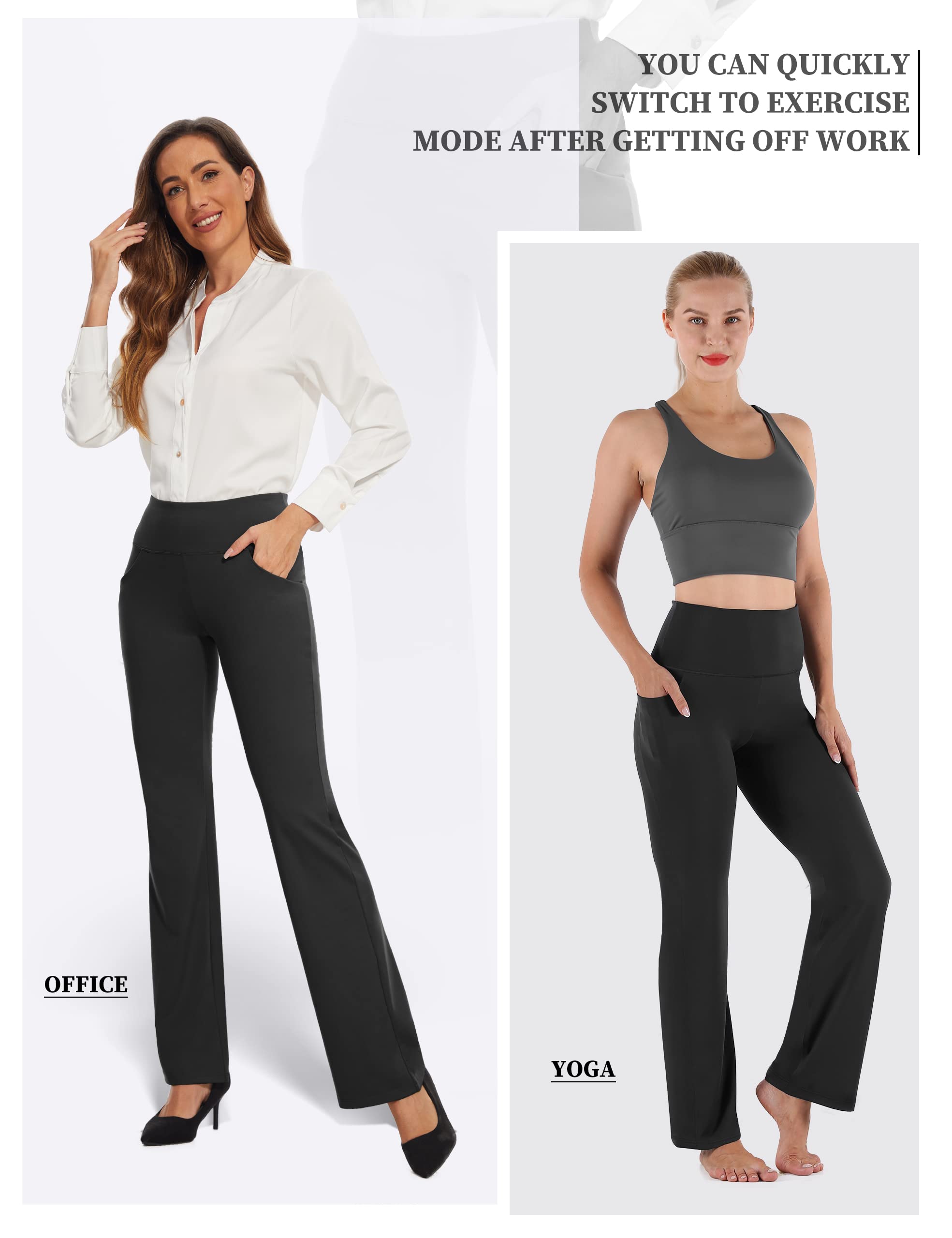 Desol Damskie spodnie Bootcut Flare do jogi, długie spodnie z 4 kieszeniami, spodnie sportowe, wysoka talia, rozciągliwe spodnie do biegania, spodnie robocze, rozkloszowane