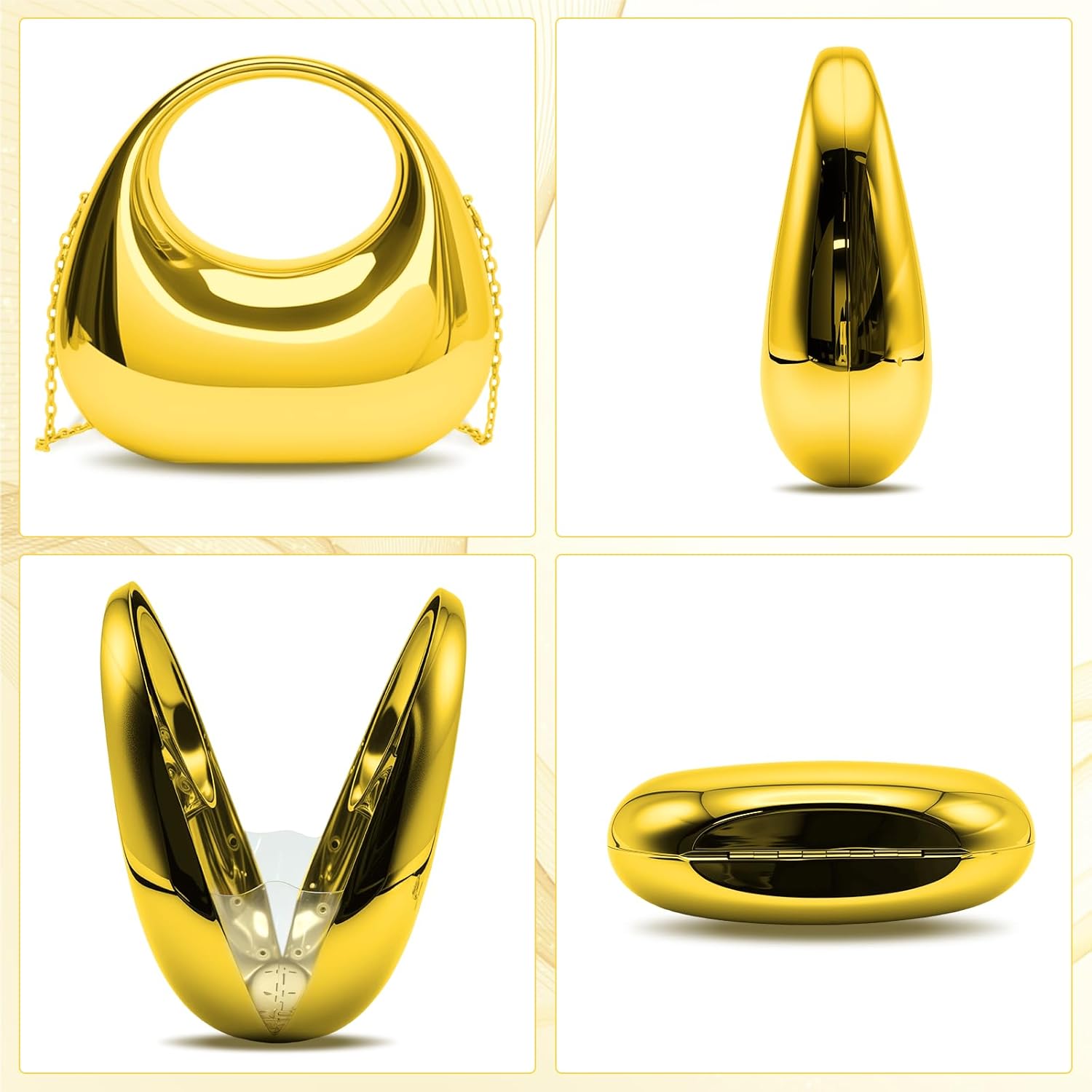 Acrylic Gold Clutch Purses for Women,Metallic Gold Purses for Women Evening Handbags,Unique Clutch Bag Moon Hobo Bag for Wedding Party Prom - Image 4