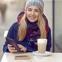 Vista 150 de Sodsay Estuche para tarjetas, cartera delgada con bolsillo frontal, para mujer, sujetatarjetas con llavero negro