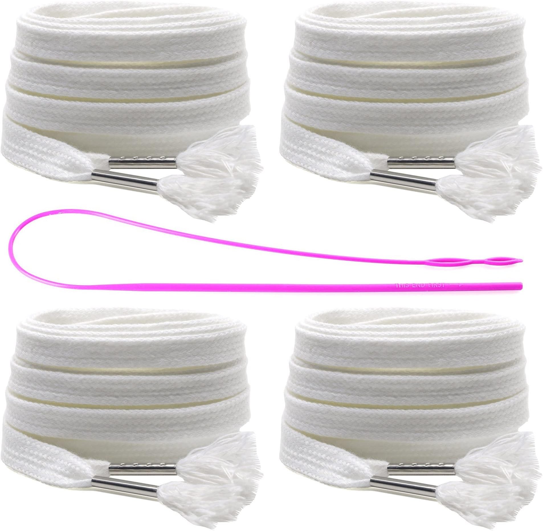 YZSFIRM 4 Pcs Flat Drawstring 51"Replacement Hoodie Sweatpants White Drawstrings with Easy Threader Tool