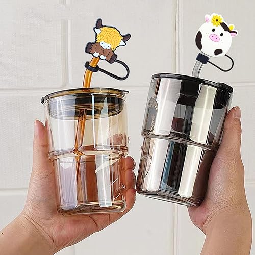 Miniatura 7 de 12 fundas de paja de vaca de las tierras altas, fundas de silicona para pajitas de silicona con diseño de vaca de caricaturas, fundas de popote