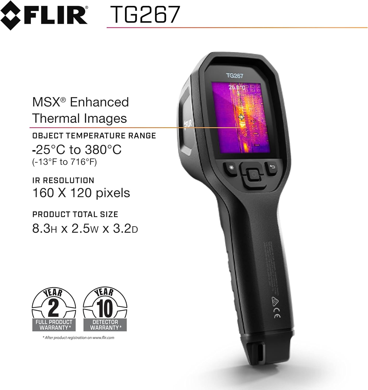 Black Friday - 50% OFF FLIR TG267 Thermal Camera, Ideal for Commercial Electrical, Facility Maintenance, and HVAC Applications, Brilliant 2.4 Inch Screen, Record Images to Monitor Maintenance History