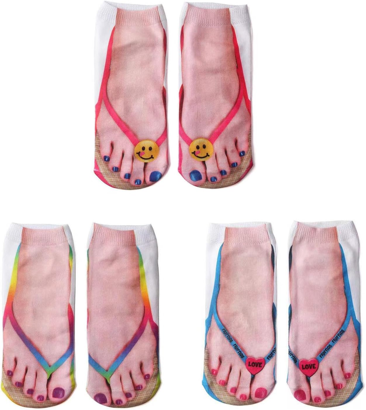 3D Pattern Manicure Print Socks Flip Flop Funny Hidden Comfort Running Socks Man Women Personalized Low Cut Ankle, 3-boho Socks, One size