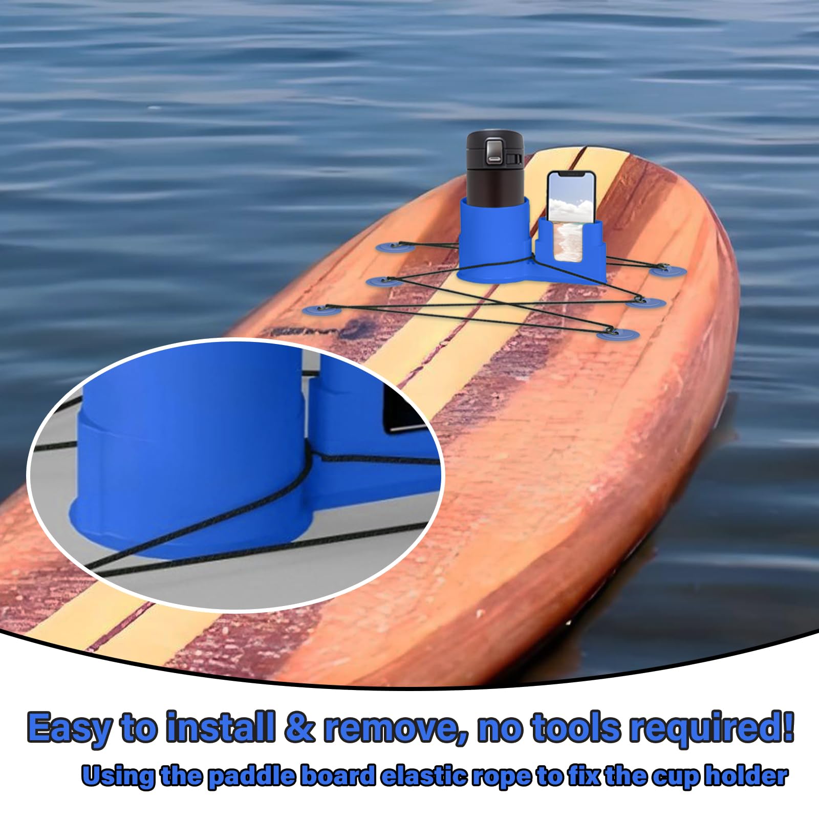 Paddleboard-Becher- und Handyhalter, SUP- und Kajak-Zubehör für Wasserflaschen, Kaffeetasse, Dosen und Smartphones, 1 Stück (blau)