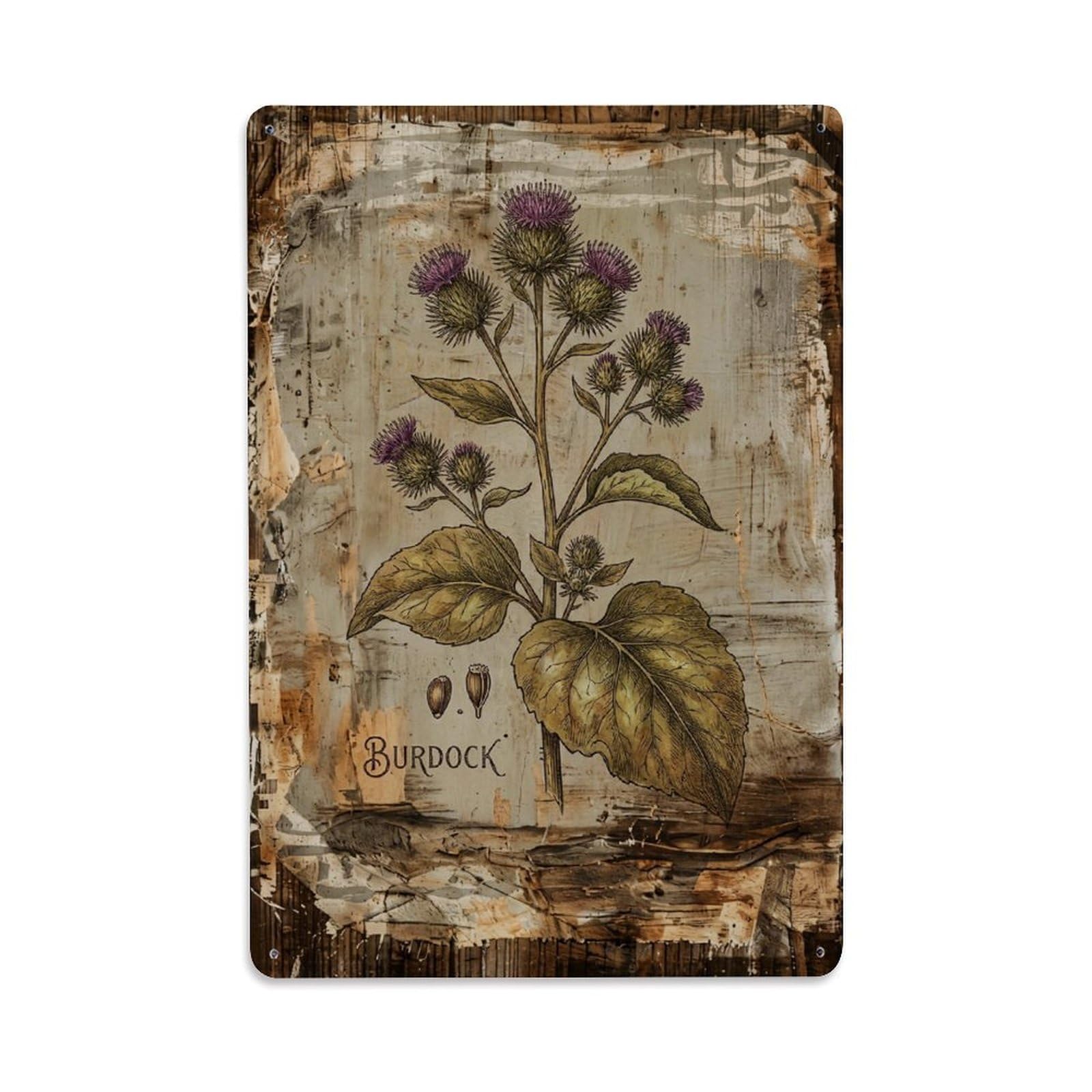 Burdock Botanical Vintage Metal Tin Sign Plaque Wall Decor for Cafe, Club, Garden Metal Poster 8x12Inch