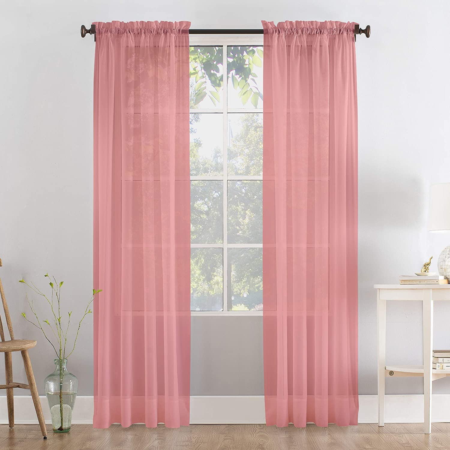 lucy voile pair of 54" wide sheer voile curtains 10 colours (dusty rose, 63" drop)