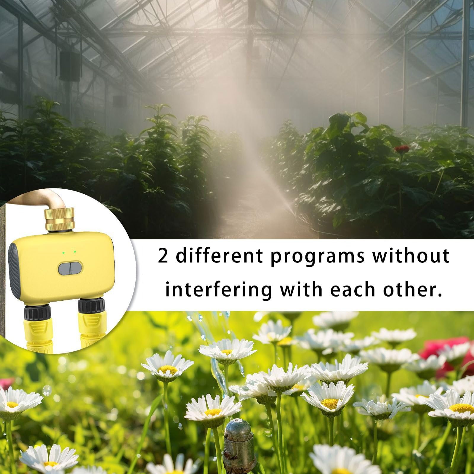 Timer automatico per irrigazione a prova di intemperie, per irrigazione efficiente dei prati da giardino con doppia uscita Controllo app Timer automatico per giardino esterno
