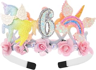 Sparkling Unicorn Birthday Headband with Glitter Unicorn Rainbow & Pink Roses –Magical Party Hairband, Unicorn Crown Accessory, Fantasy Photo Prop