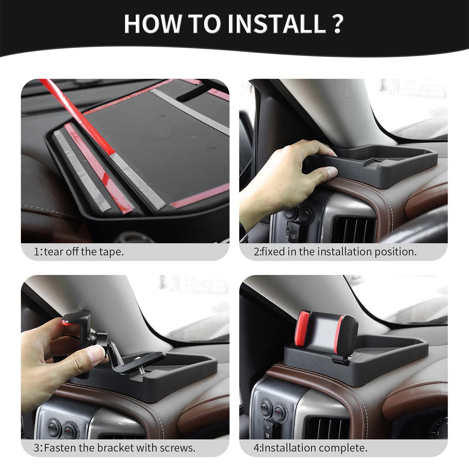 Soporte De Teléfono Para Chevy Silverado Y GMC Sierra 2014-2018 - Montaje En Tablero, 360° Ajustable, Color Negro Y Rojo