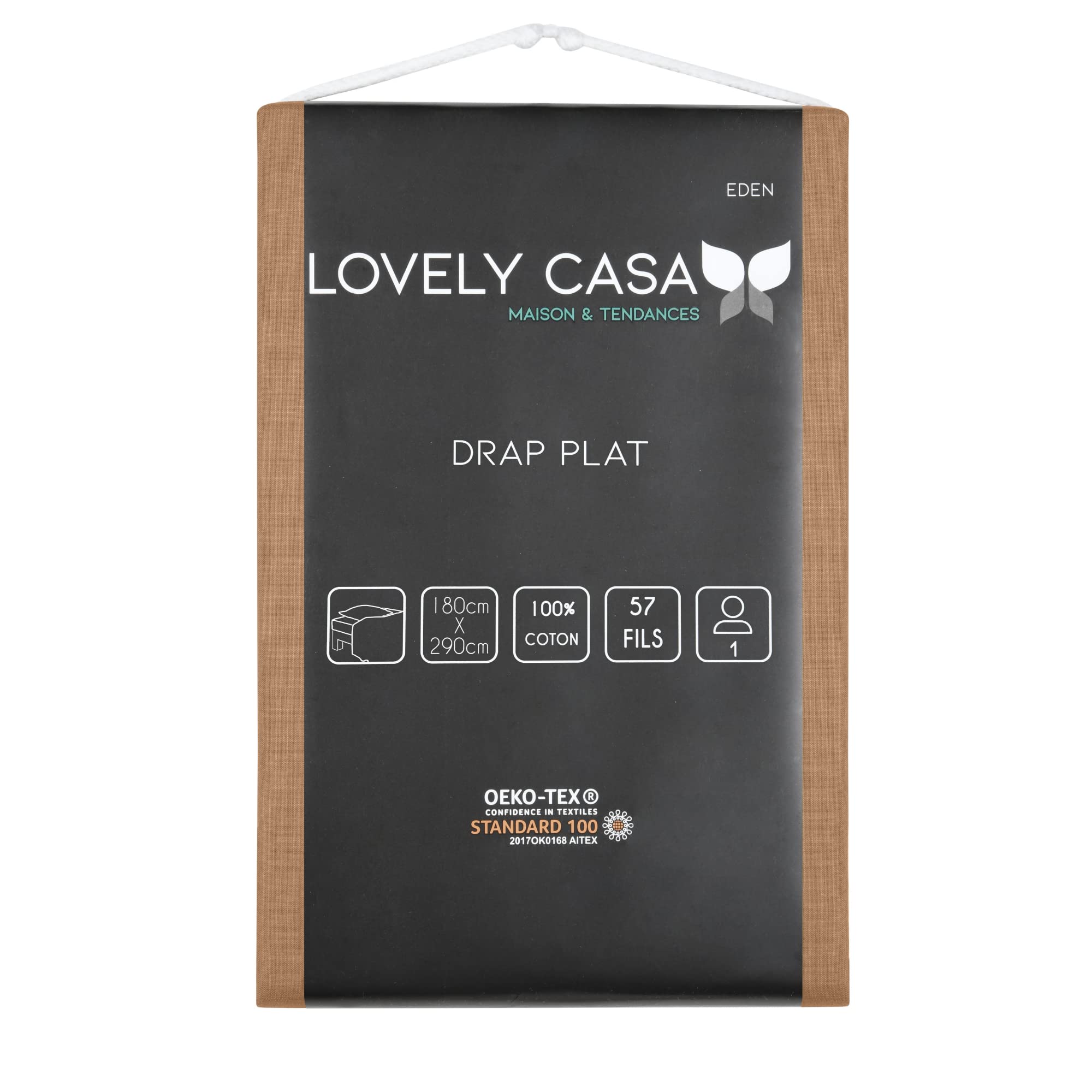 Lovely Casa, Flat sheet, Size 180 x 290 cm, 100% Oeko-Tex certified cotton, Colour curry, Model Eden, Bed linen for home - Image 2
