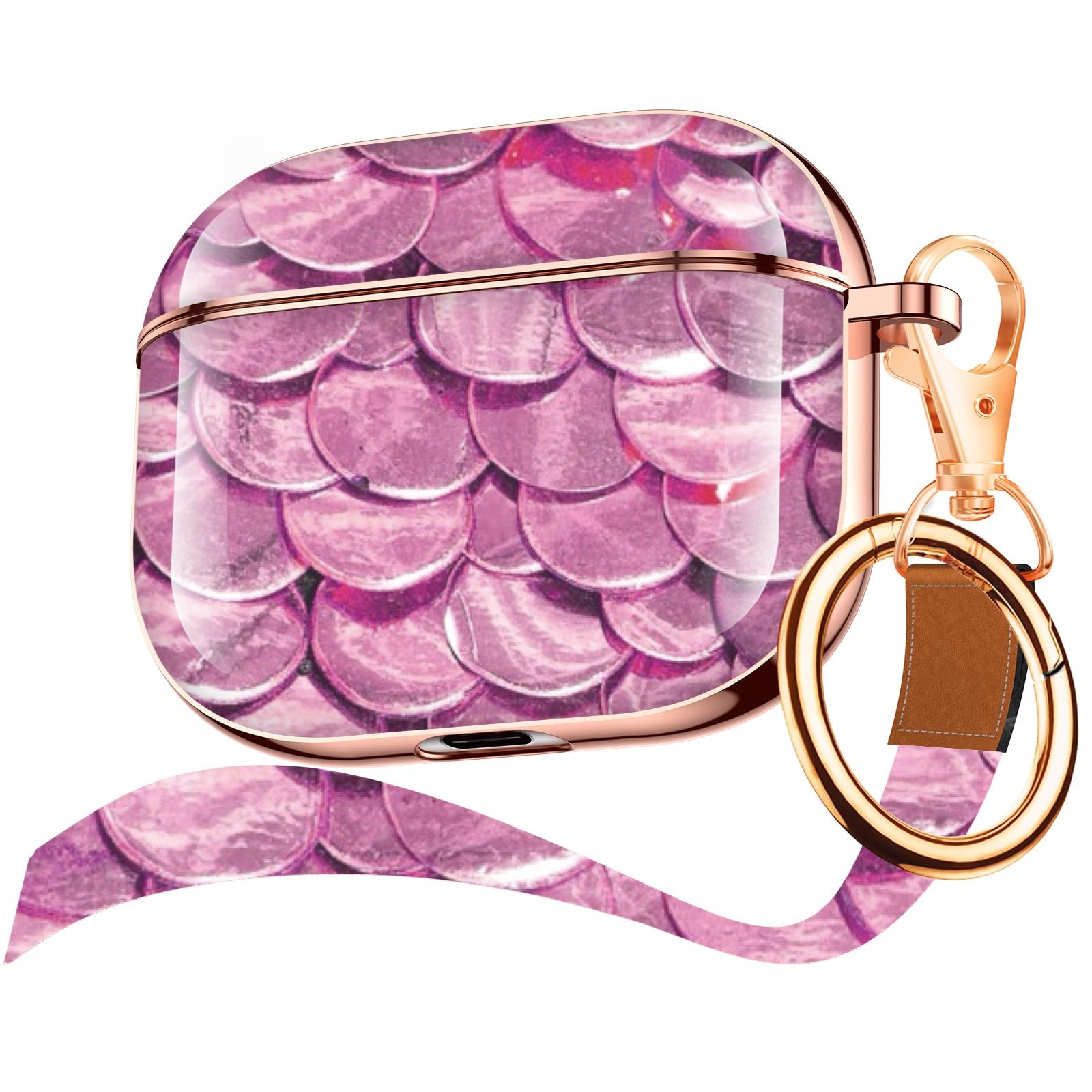 Maxjoy for Airpods Pro case Cover,Cute Electroplating with Gold Heart Pattern with Lanyard Shockproof Cover for Girls Woman Airpods Pro case-Fish