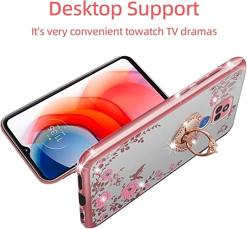 Miniatura 5 de KuDiNi Funda compatible con Moto G Play 2021 para mujer, funda protectora de TPU transparente con soporte y correa para Motorola G Play 2021 (oro