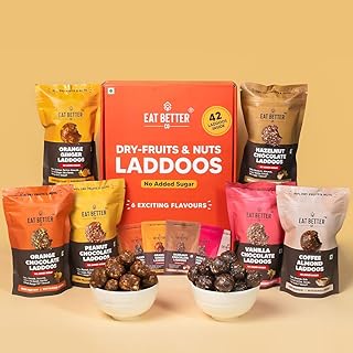 Assorted Healthy Laddoos - 42 Laddoos in Six Flavours | No Added Sugar | Made from 95% Dried Fruits | High Protein Content & Instant Energy - Healthy