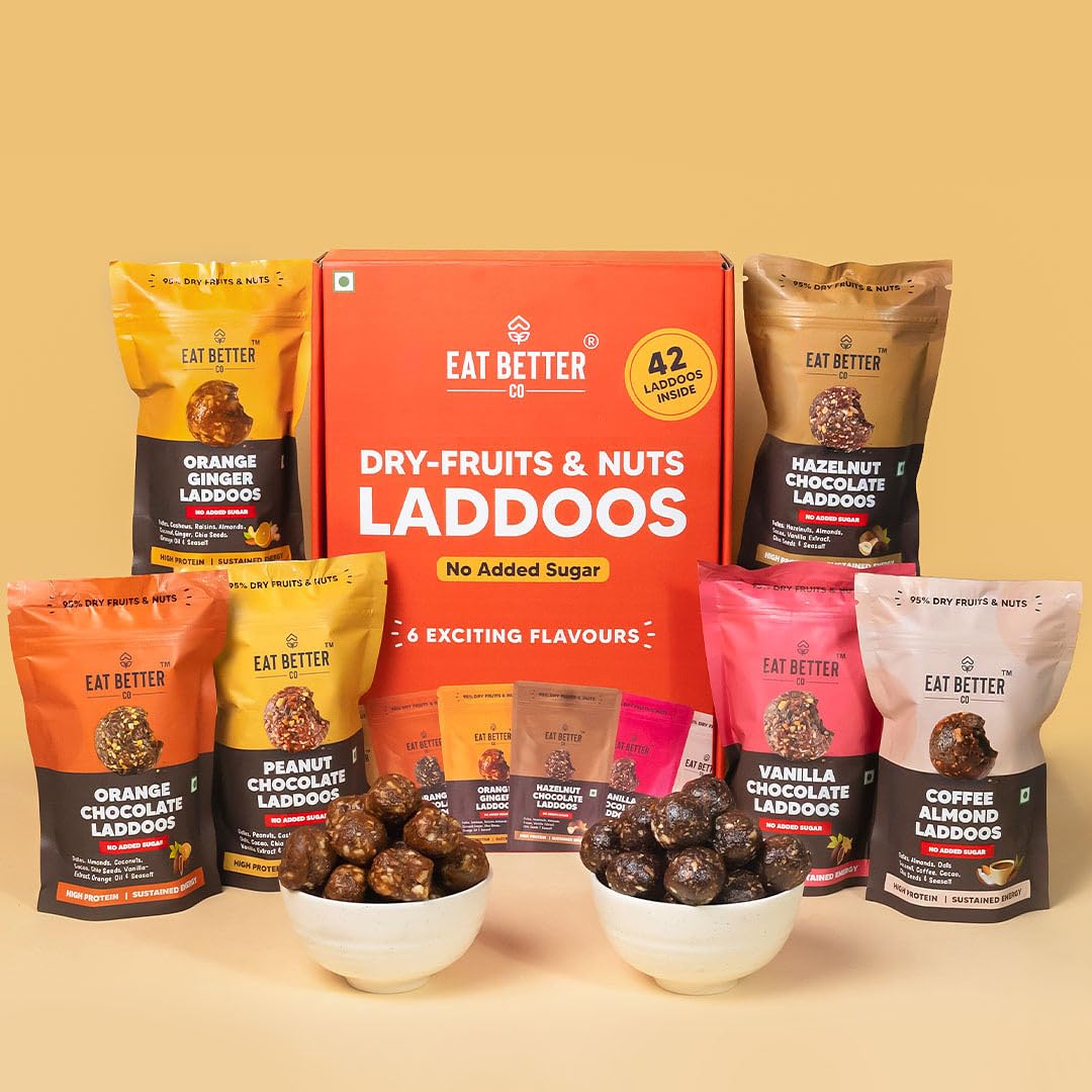 EAT BETTER CO - Assorted Healthy Laddoos - 42 Laddoos in Six Flavours | No Added Sugar | Made with 95% Dry-Fruits | High P...