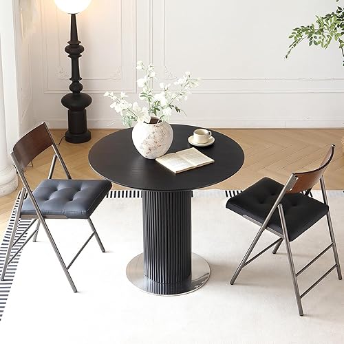 Miniatura 2 de Sillas plegables, asientos acolchados de cuero, marco de acero resistente, juego de 2, uso en interiores y exteriores (negro)