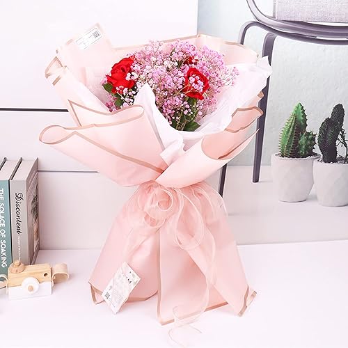 Miniatura 5 de Komphy 200 hojas de papel de regalo de flores, 23 x 23 pulgadas, papel de regalo floral con borde dorado, suministros de embalaje impermeables para