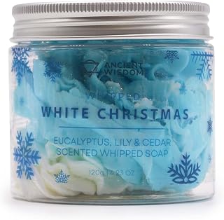 White Christmas Whipped Soap 120g - Festive Winter Scented Body Wash with Glitter Accents and Sugar Snowflakes - Luxurious, Moisturizing and Nourishing Skin Care Gift for Christmas Season
