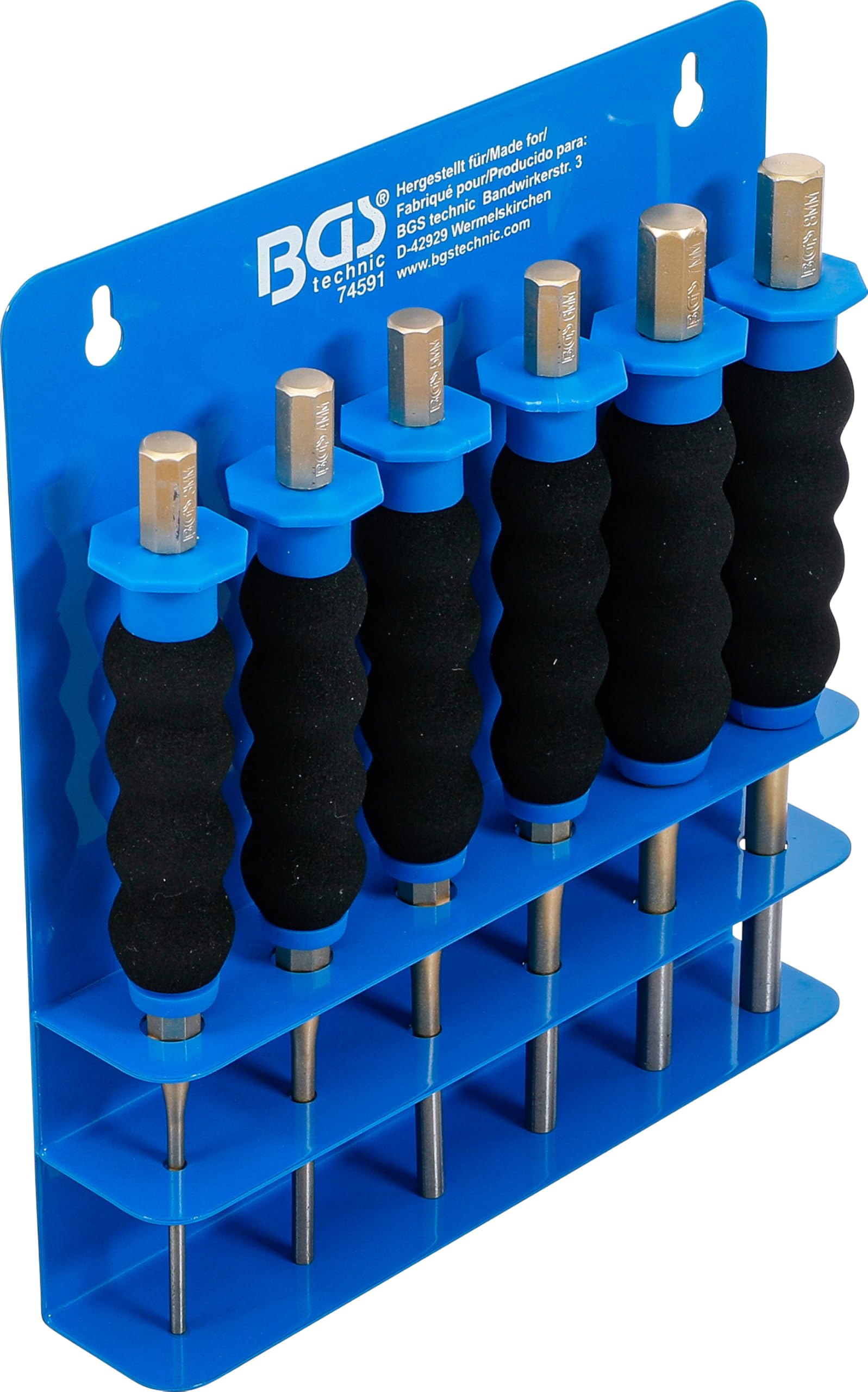 BGS 74591 | Pin Punch Set | with Hand Protection | 180 mm | 3-8 mm | 6 pcs.