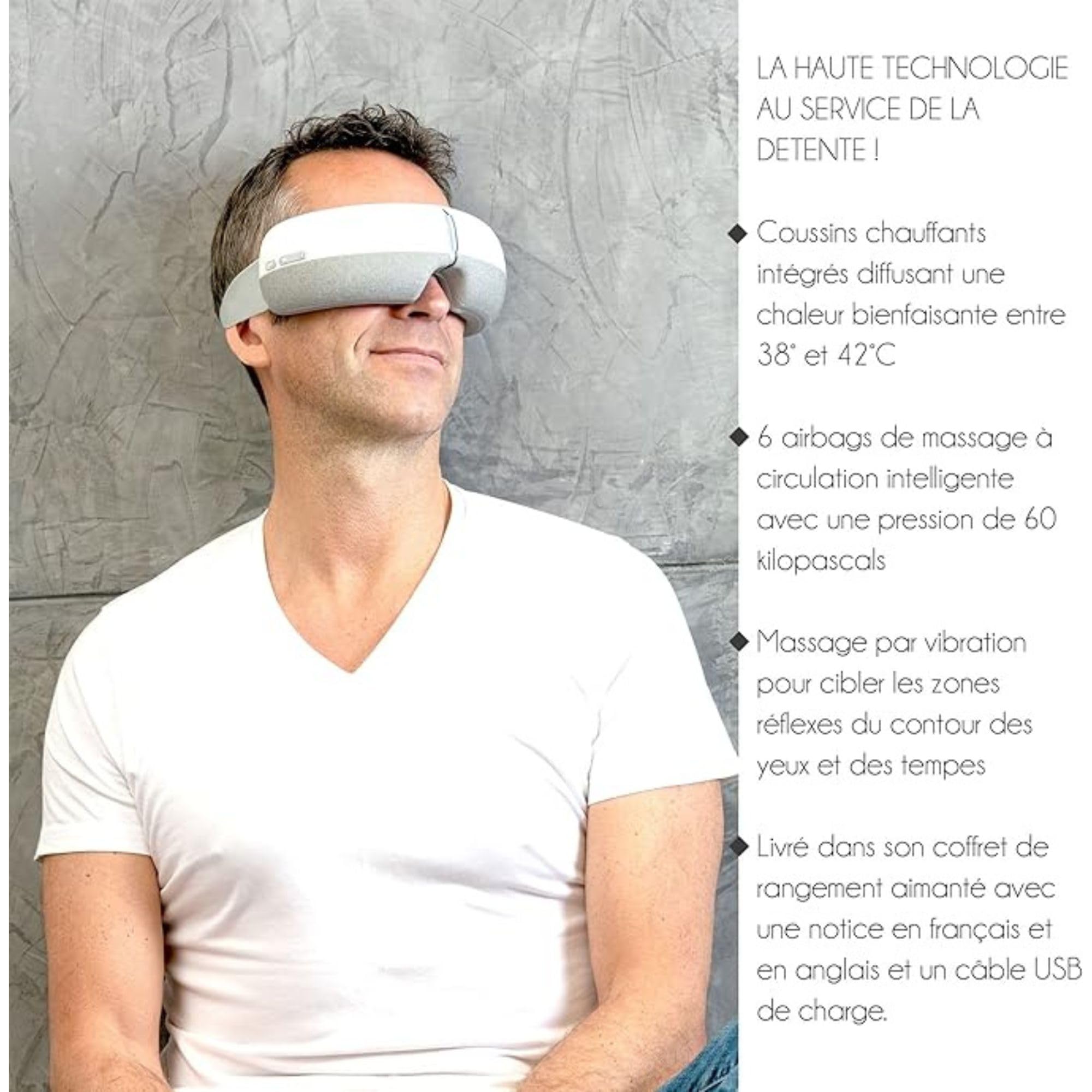 Masseur Yeux Chauffant avec Vibration & Air – 5 Modes Relaxants – Réduction de la Fatigue, Cernes & Poches – Améliore le Sommeil – Eye Massager Climsom Zen