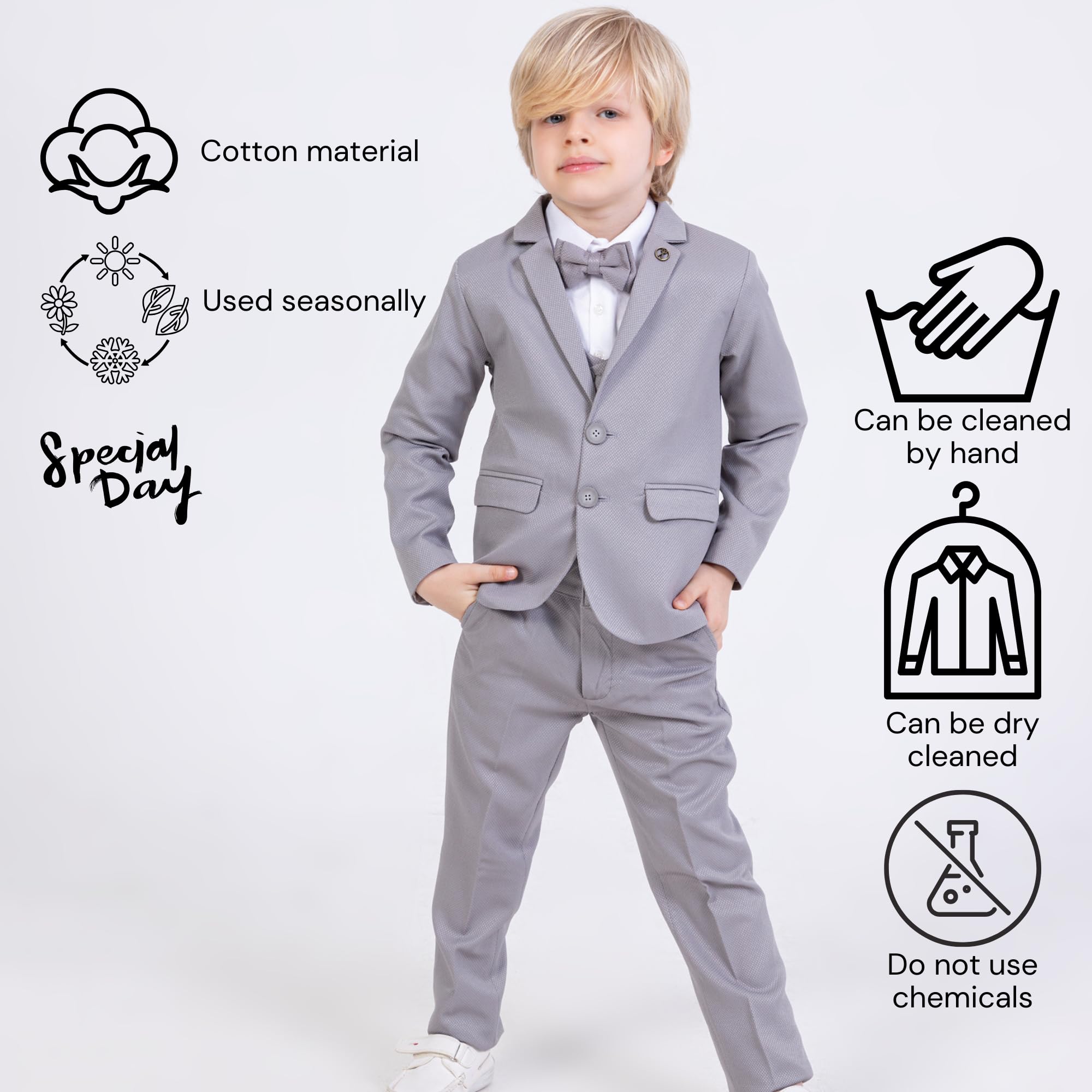 Anzug für Jungen, 5-teiliges Set, Hemd, Hose, Weste, Jacke und Fliege, Party- und formelle Kleidung für Jungen im Alter von 1–13 Jahren