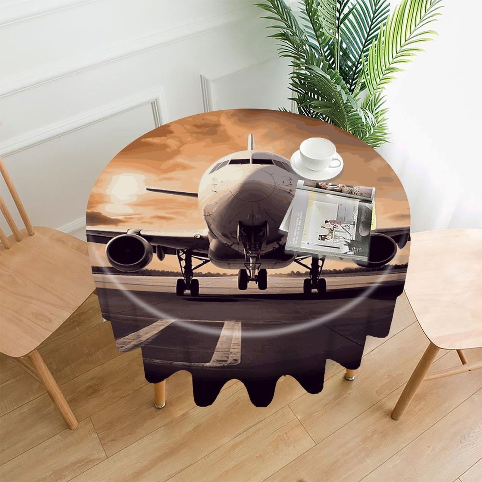 FekiLoot Airplane Round Tablecloth Cover 60 Inch Wrinkle Free Washable Polyester Fabric Table Cover Decorative Round Table Cloth for Home Dining Kitchen Party Farmhouse