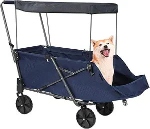 REDCAMP Collapsible Garden Cart Dog Wagon, Heavy Duty Folding Pet Wagon with Open Tailgate & Waterproof Removable Canopy for Outdoor Camping Shopping Sports