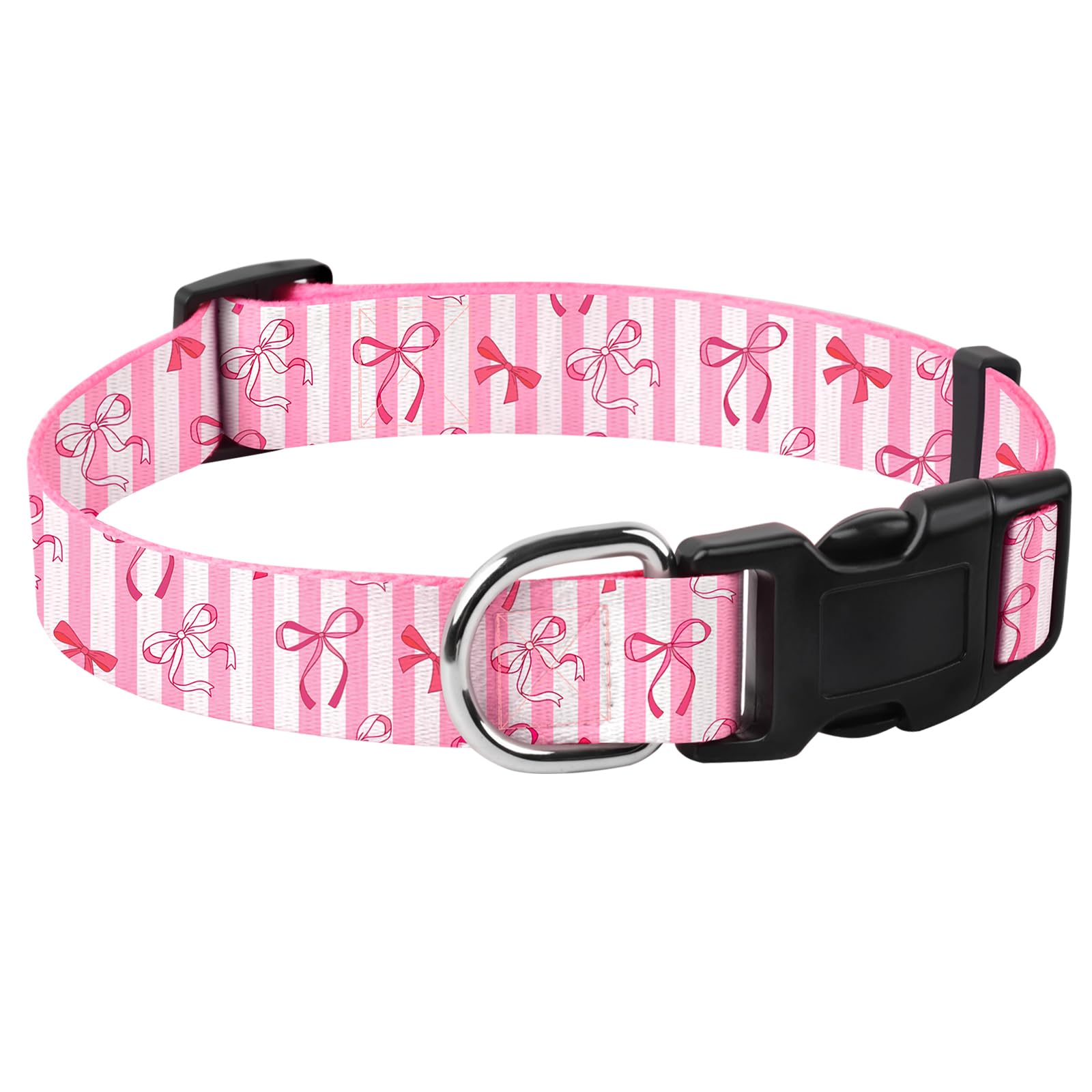 Dog Collar,Cute Pink Bow Style - Soft Comfortable Durable Pet Collar for Female Dogs, Personalised Adjustable Dog Collars with Quick Release Buckle for Small Medium Large Puppy Collars