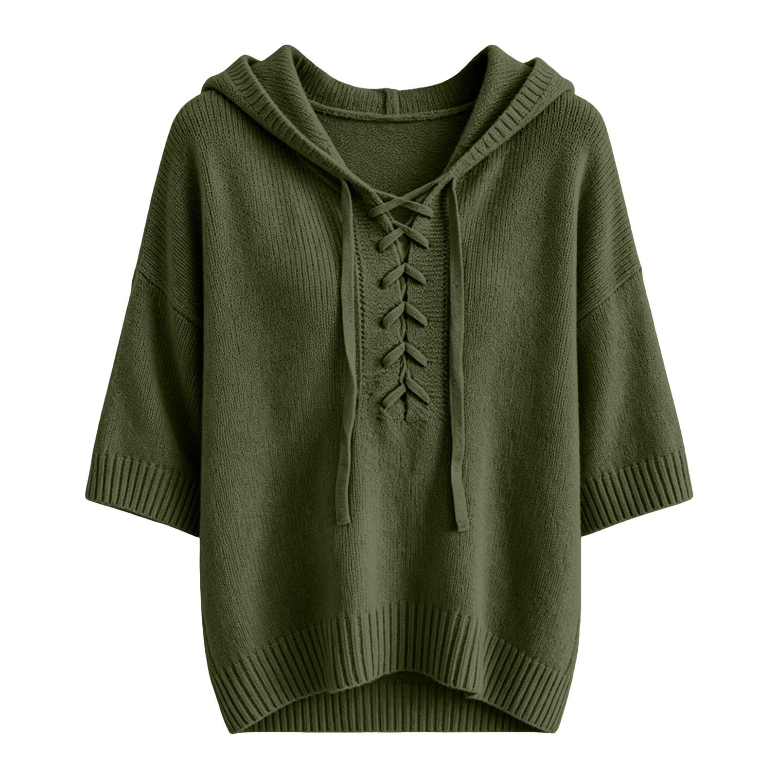 Generisch Sweat-shirt à capuche en coton pour femme - Surdimensionné - Pull décontracté - Couleur unie - Élégant - En tricot - Avec capuche - Confortable - Manches 3/4 - Chaud