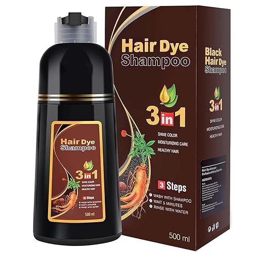 Champú de tinte de cabello castaño castaño con hierbas para hombres y mujeres, champú de tinte de cabello 3 en 1 para cobertura de cabello canas,