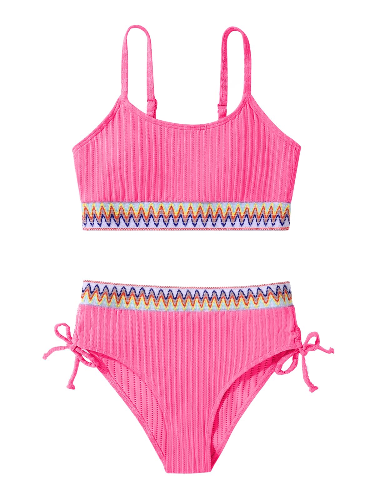 Girls Swimsuits Teen Girls Two Piece Bathing Suit High Waist Bikini Set with Chest Pad Color Block Swimwear 9-16T