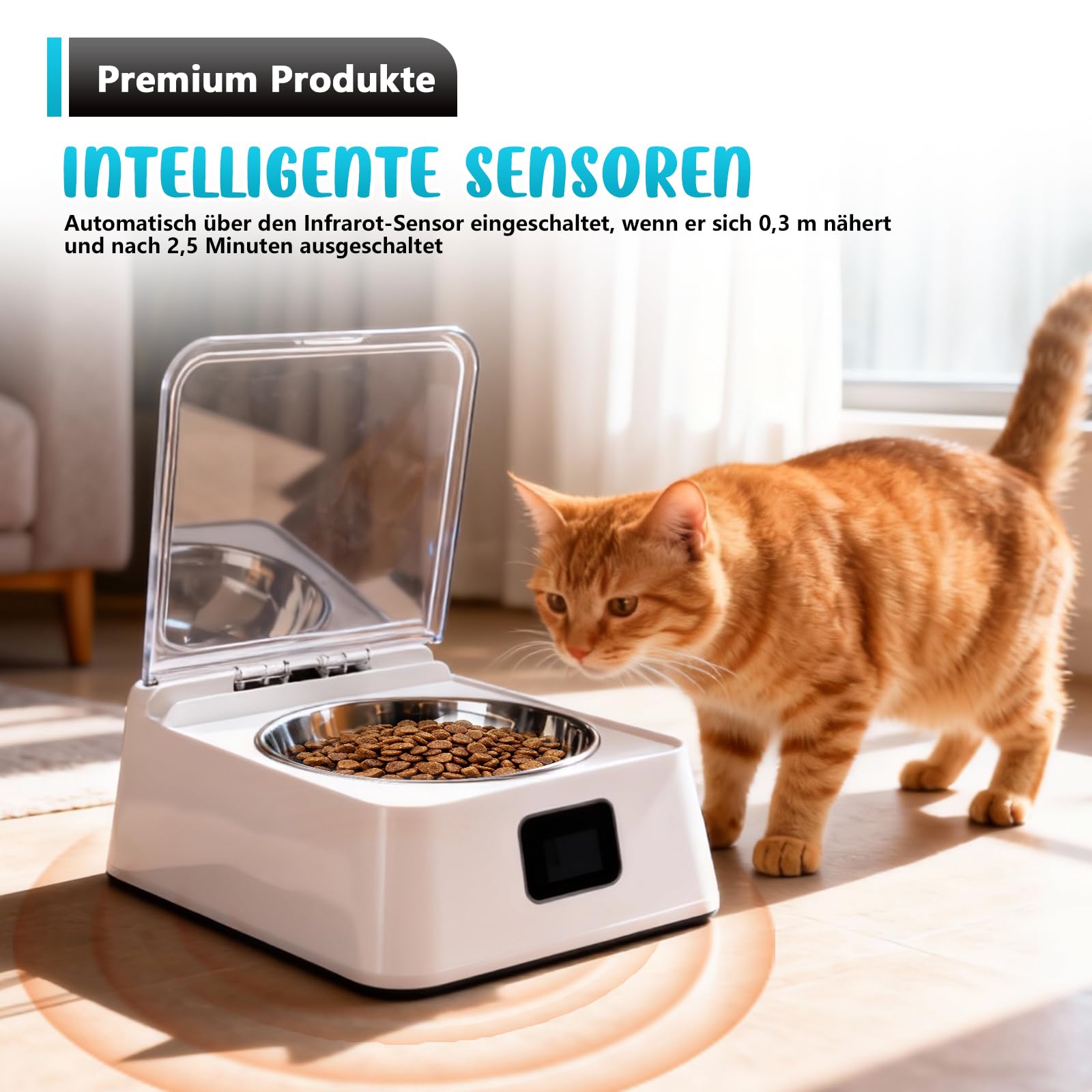 Futterautomat Katze Nassfutter 350 ml – Katzenfutter Automat mit Infrarot Sensor, Leiser Futterspender Katze, Nassfutterautomat für Katzen & Kleine Hunde, Automatic Cat Feeder USB Aufladbar