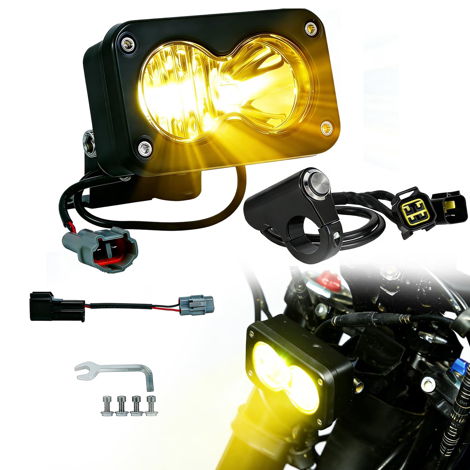 Photo 1 of 3500K LED Headlight for Talaria MX3/MX4/MX5&Eride E Ride Pro S SS &Tuttio - High Lumen Yellow Pod Light with Handlebar Switch, Plug and Play E-Bike Light Bar, Waterproof Off-Road Vision Kit